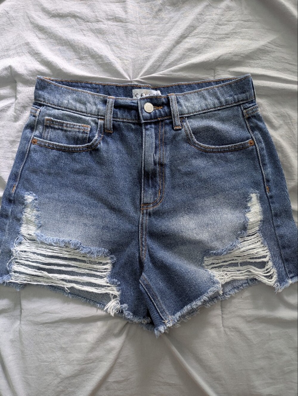 Cello - Distressed High-Rise Denim Shorts